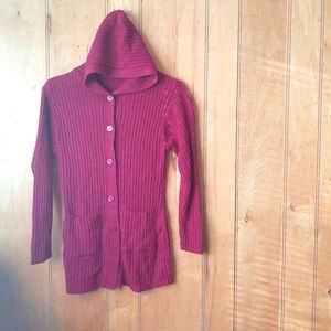 Cardigan sweater crochet 🧶buttons down with hodie .